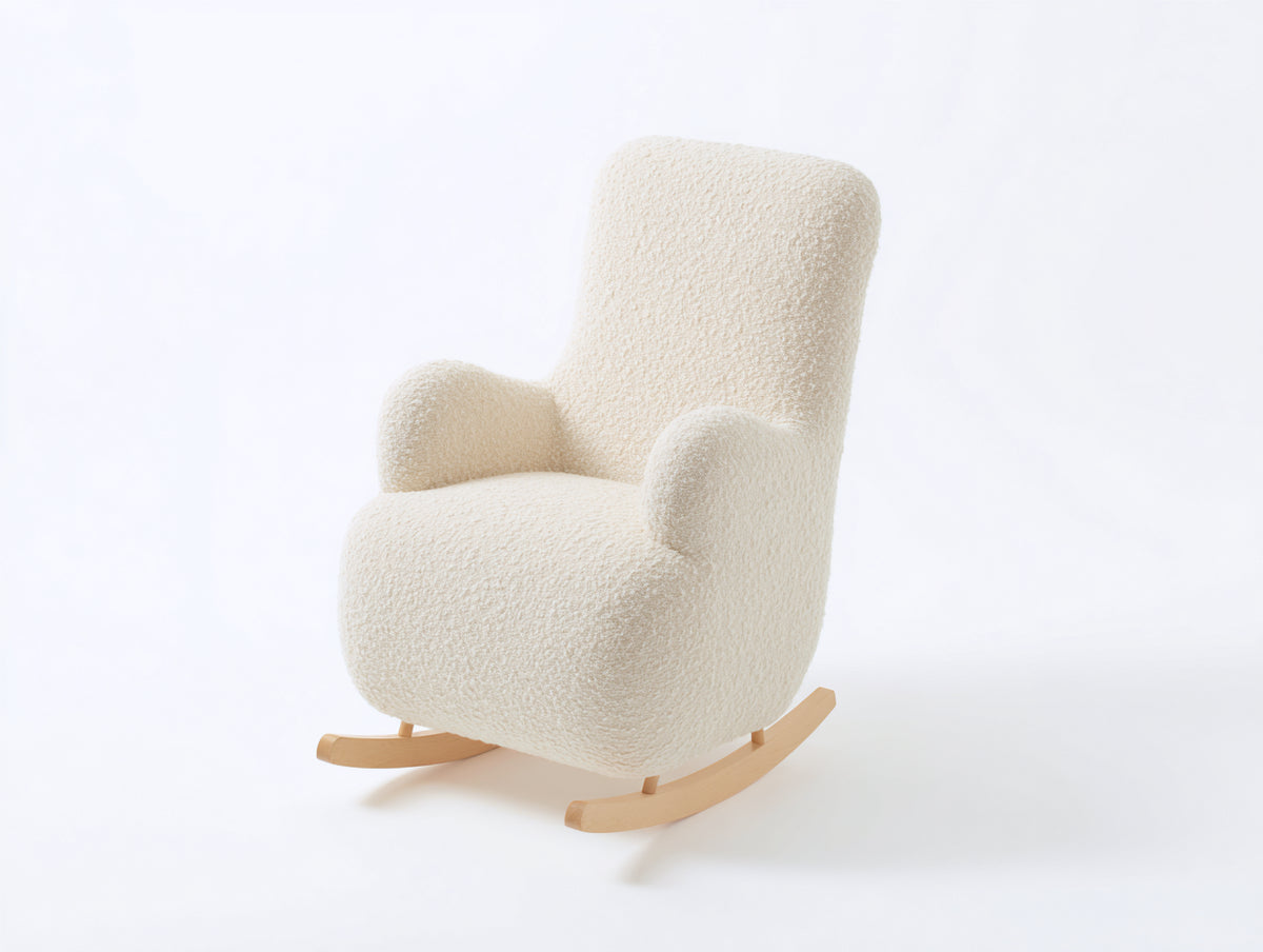 Schaukelstühle Bouclé-Stoff gepolstert 82x78x96 cm - Cremeweiß-Hellbraun - moderner Holzschaukelstuhl