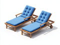 Sonnenliege 2er Set Holz 200x68x88 cm Natur Blau Garten Terrasse Verstellbar mit Rollen