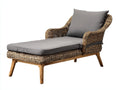 Sonnenliege Rattan Geflecht 170x75x88 cm - Naturholz-Grau - Vintage mit Armlehnen
