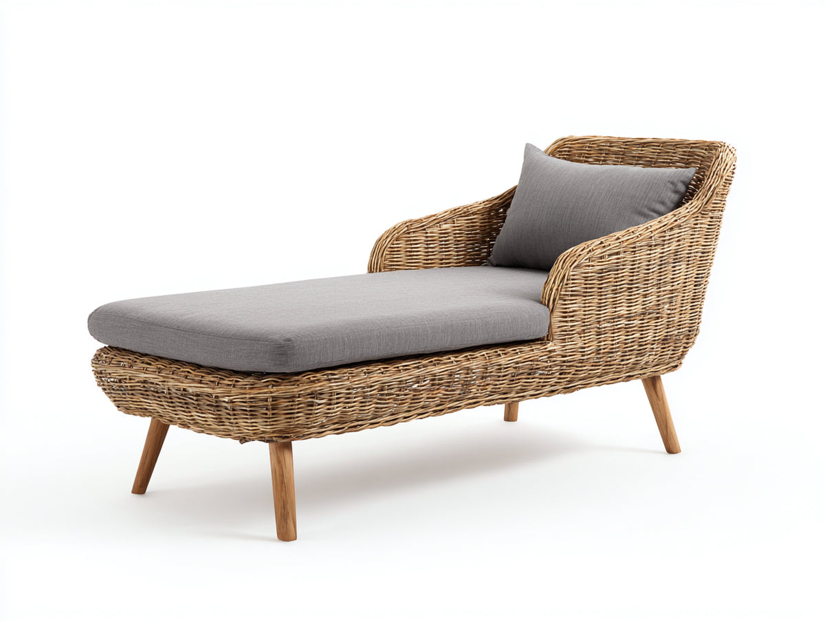 Sonnenliege Geflecht 190x68x76 cm - natur grau - mit Armlehnen für Terrasse