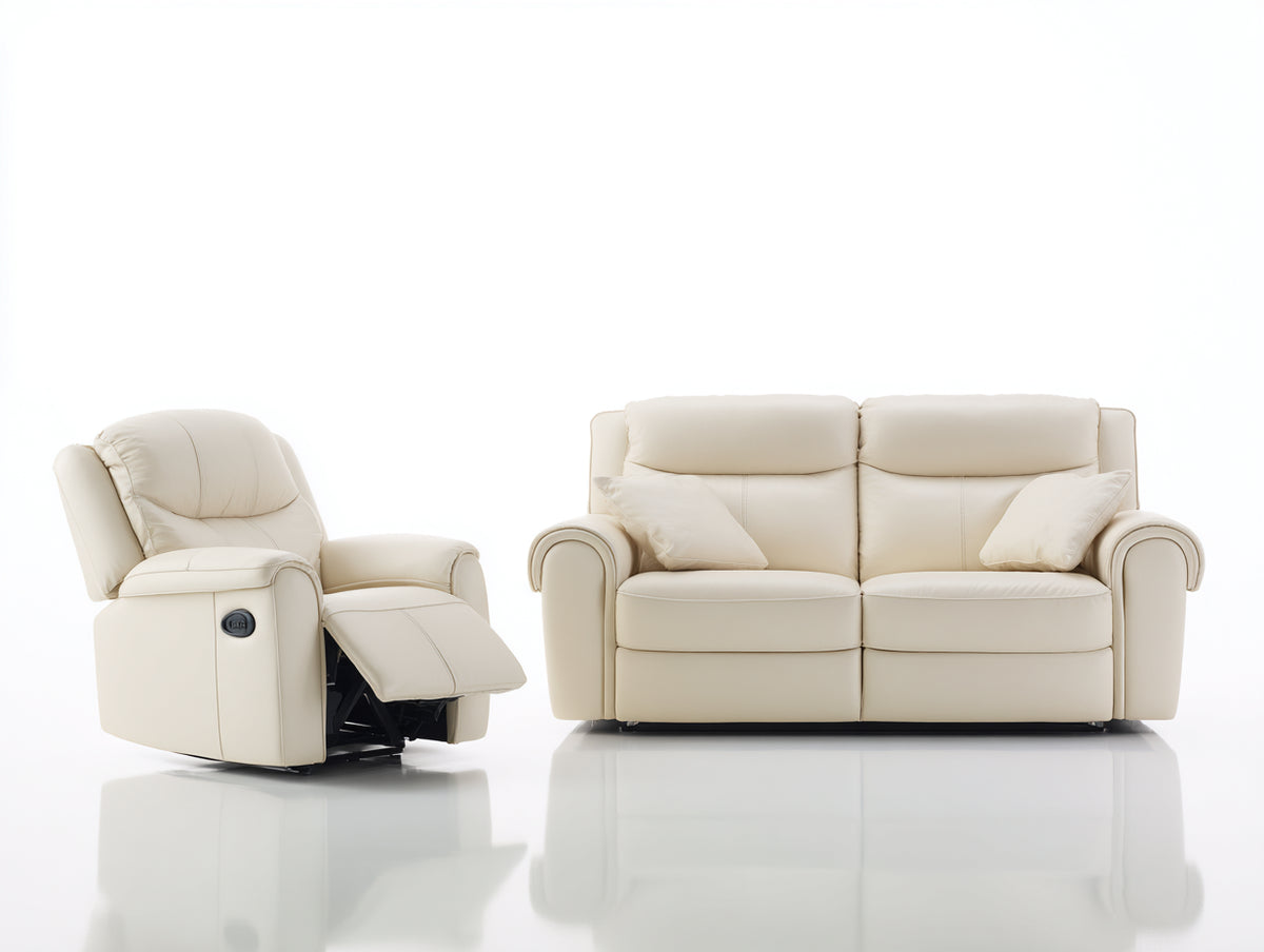 Relaxsofa Sets aus Kunstleder 195 x 94 x 100 cm - Cremeweiß - Zweisitzer mit Relaxsessel