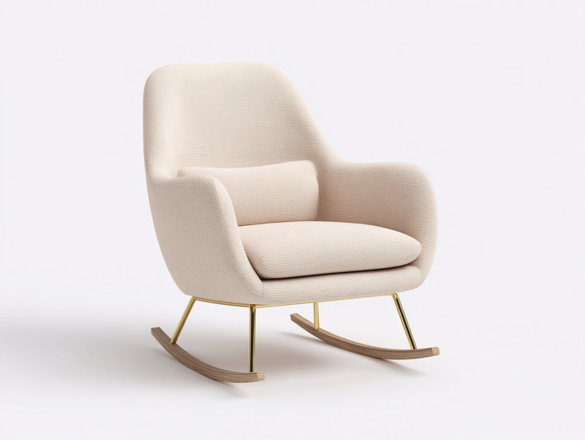 Schaukelstühle Strukturstoff 78x88x98 cm Creme Gold Holz Wohnzimmer Modern Skandinavisch