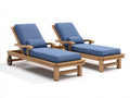 Sonnenliege 2er Set Holz mit blauer Polsterauflage 200x75x92 cm - Naturholz-Blau - verstellbare Rückenlehne