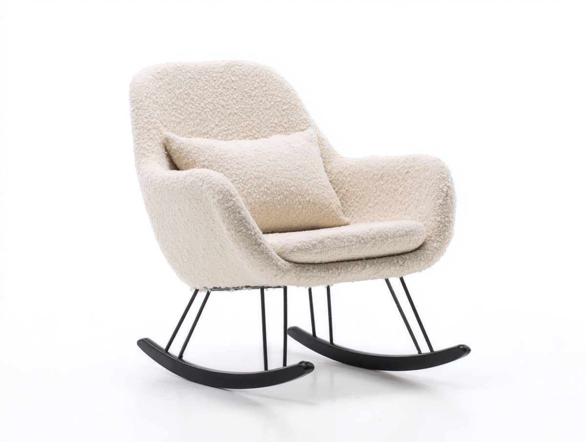 Schaukelstühle Bouclé-Stoff gepolstert 88x74x91 cm - Cremeweiß-Schwarz - moderner Kufenstuhl
