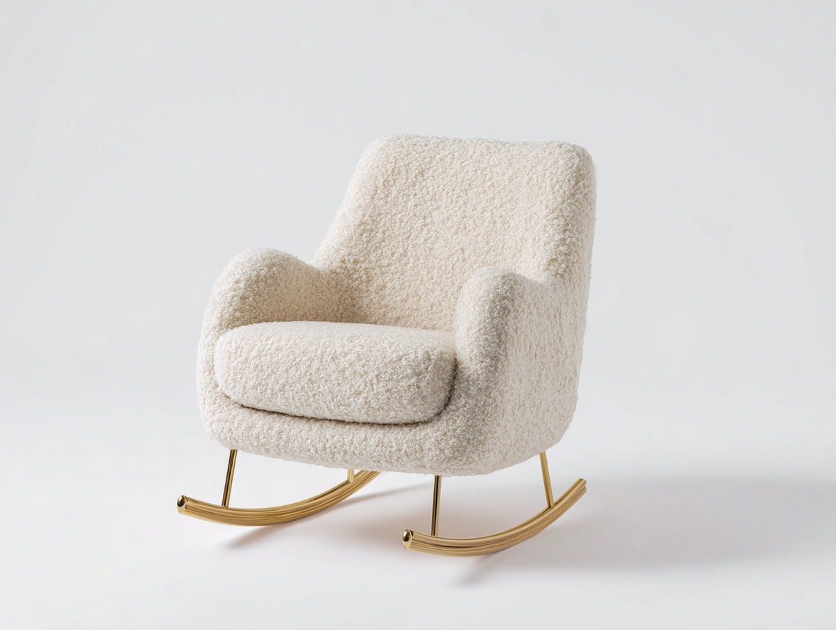 Schaukelstühle Bouclé Stoff 80x96x90 cm - Creme-Gold - Modern mit Metallkufen