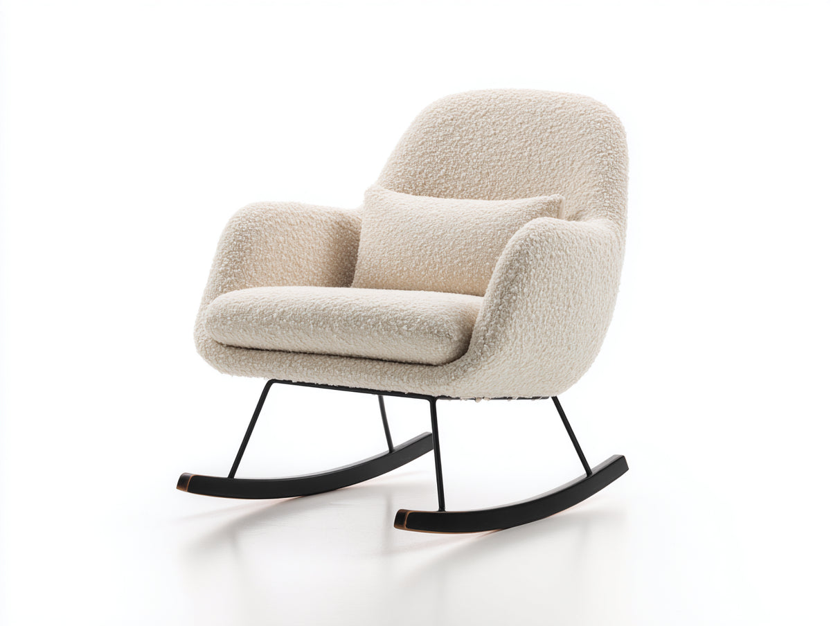 Schaukelstühle Teddystoff 82x92x88 cm - Cremeweiß Schwarz - Moderner Loungestil mit Wippfunktion