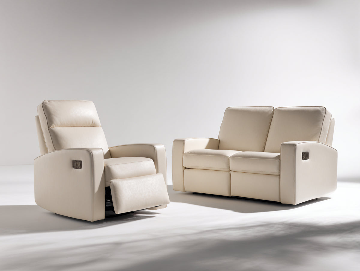 Relaxsofa Sets Kunstleder Polstergarnitur 160x93x98 cm 86x93x100 cm Beige Creme Wohnzimmer Elektrisch Verstellbar