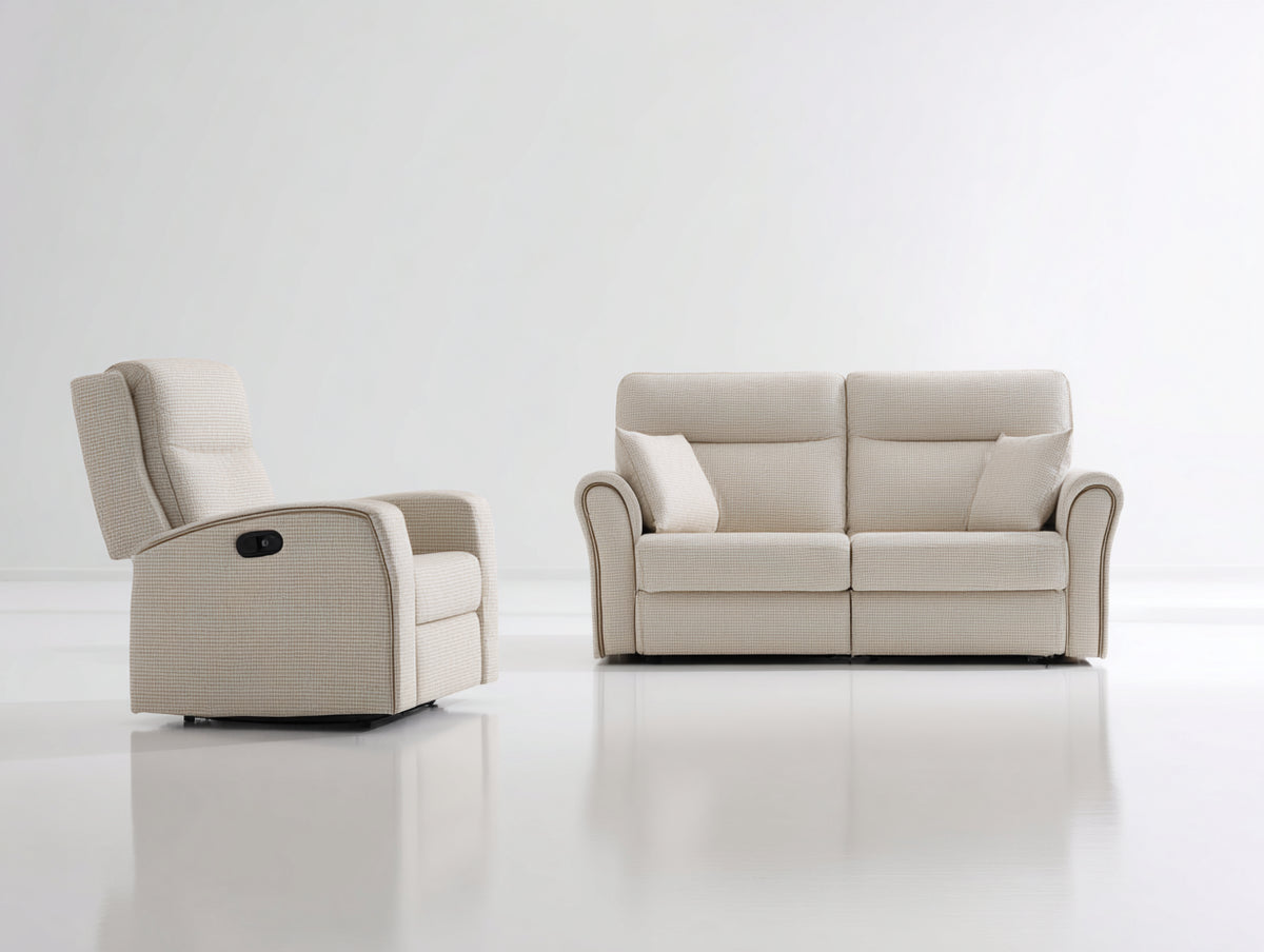 Relaxsofa Sets Stoffbezug 150x95x104 cm und 90x95x104 cm - Beige - Klassisches Design mit Relaxfunktion
