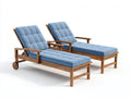 Sonnenliege 2er Set Holz 205x78x92 cm - Naturfarben Blau - Verstellbares Design mit Armlehnen und Rollen