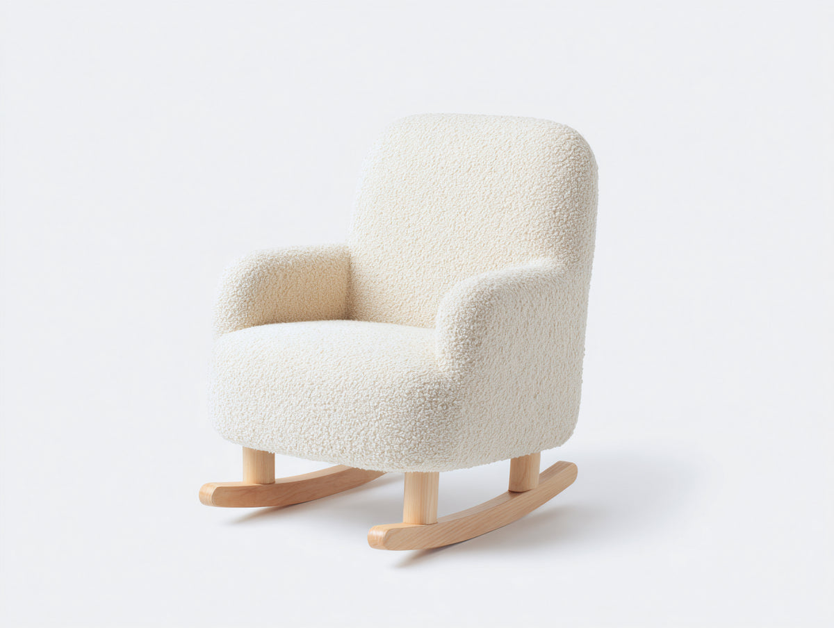 Schaukelstühle Teddy Stoff 68x78x82 cm Creme Naturholz Wohnzimmer Modern Gemütlich