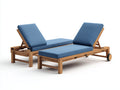 Sonnenliege 2er Set aus Holz 198 x 72 x 34 cm - Blau und Naturholz - verstellbare Rückenlehne mit Rollen