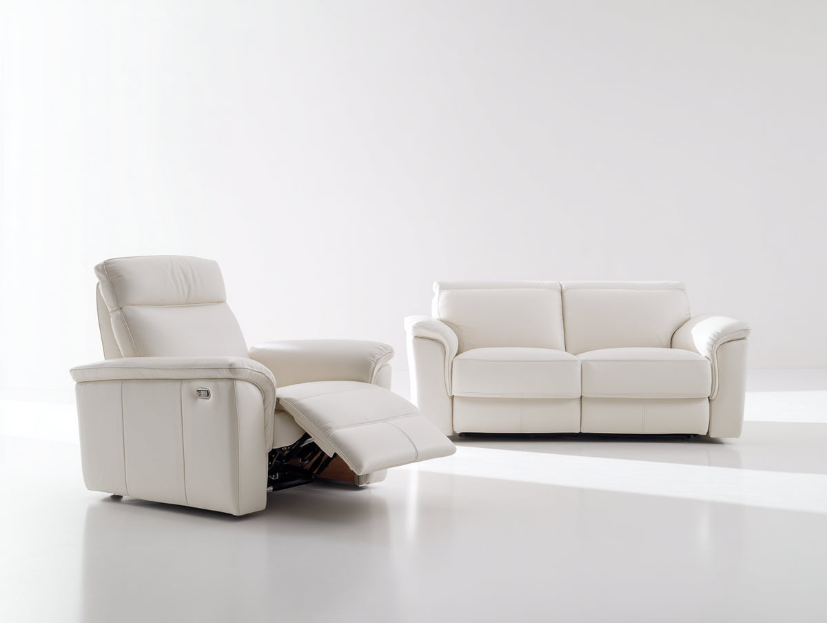 Relaxsofa Sets Kunstleder 2 Sitzer Sofa 175x92x96 cm und Relaxsessel 160x94x100 cm - Elfenbein - Modern mit Relaxfunktion