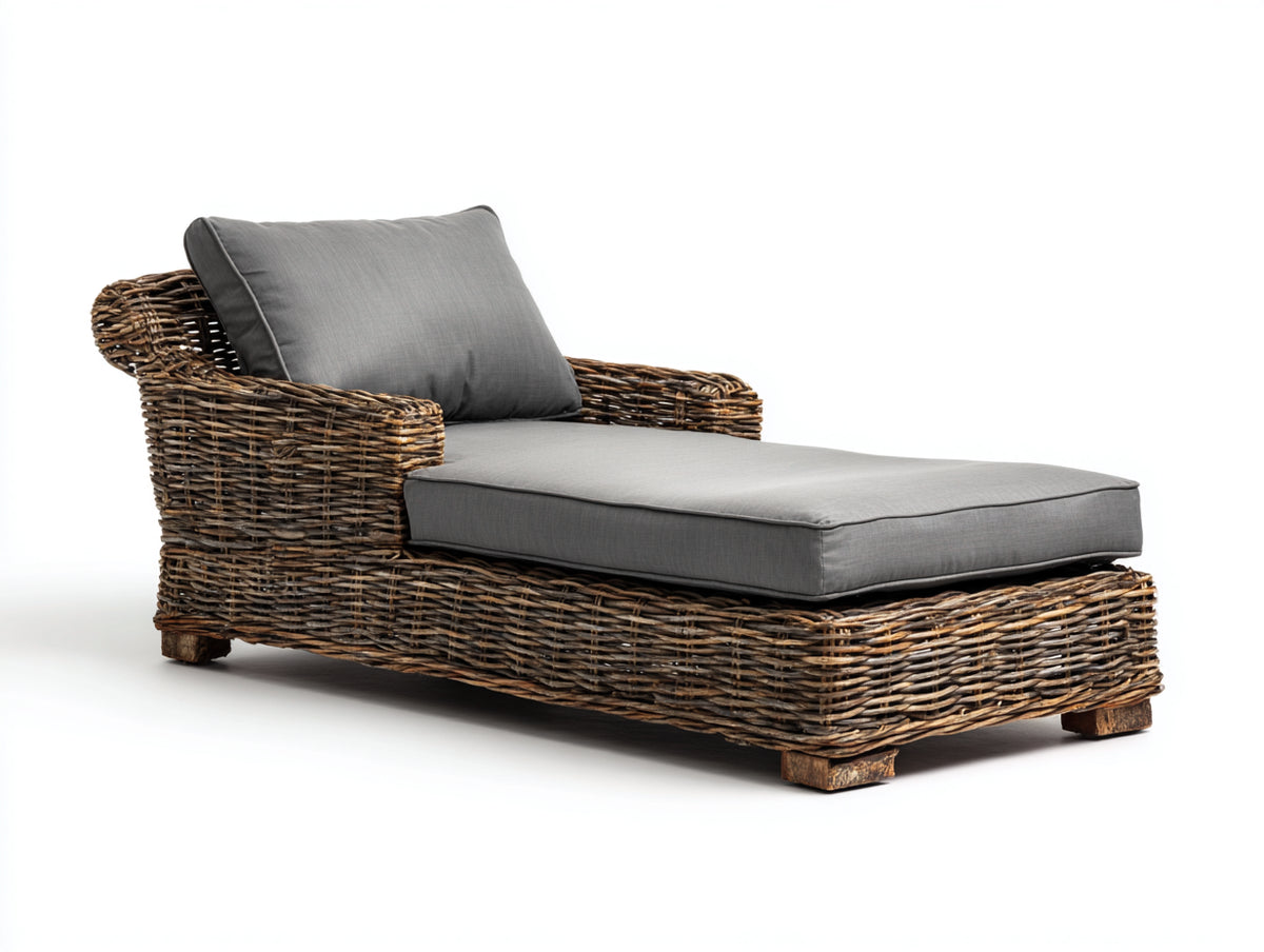 Sonnenliege Rattangeflecht 168x76x80 cm - Braun-Grau - Natürliches Design mit Armlehnen