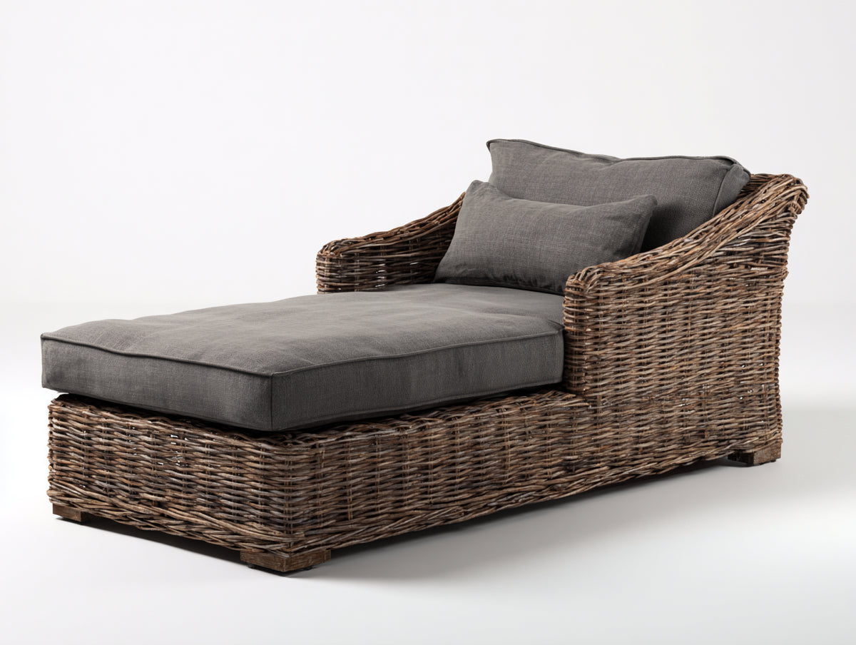 Sonnenliege Rattan Geflecht 180x86x78 cm - Braun Grau - Loungedesign mit Armlehnen