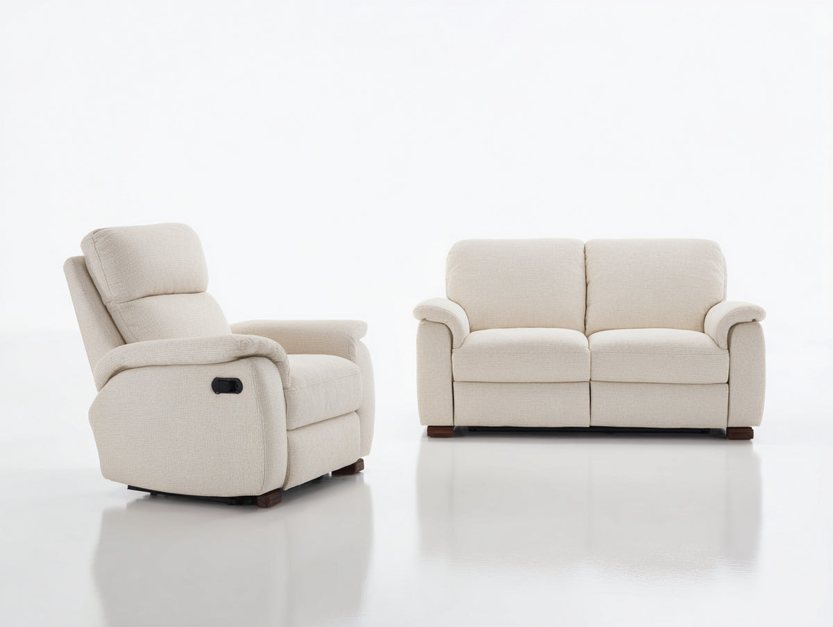 Relaxsofa Sets Stoffbezug 155x96x101 cm und 92x96x101 cm - Beige Braun - Klassisches Design mit Relaxfunktion