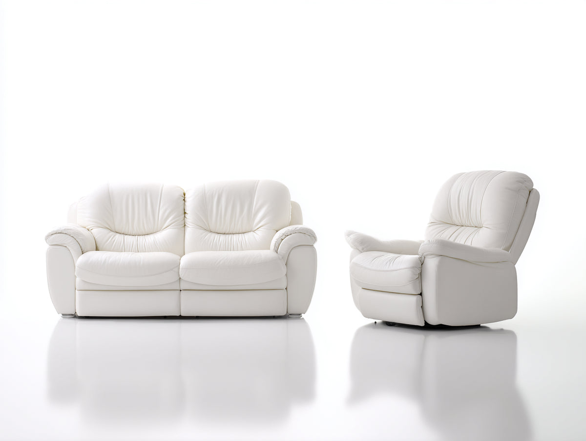 Relaxsofa Sets 2-teilig Kunstleder gepolstert 170x94x96 cm und 102x94x96 cm - Cremeweiß - Relaxfunktion