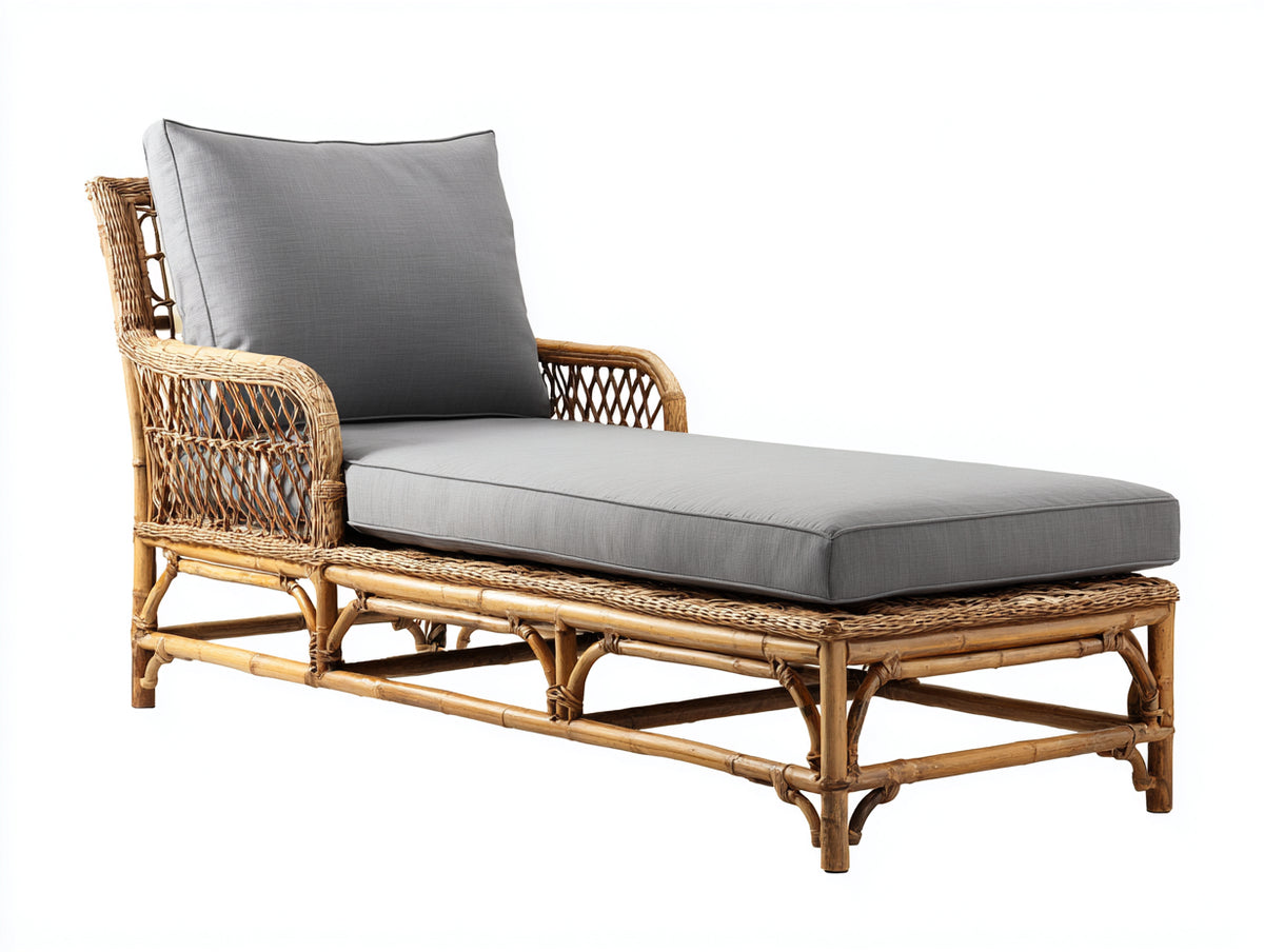 Sonnenliege Rattanoptik 195x70x82 cm Natur Grau Garten Terrasse Klassisches Lounge Design