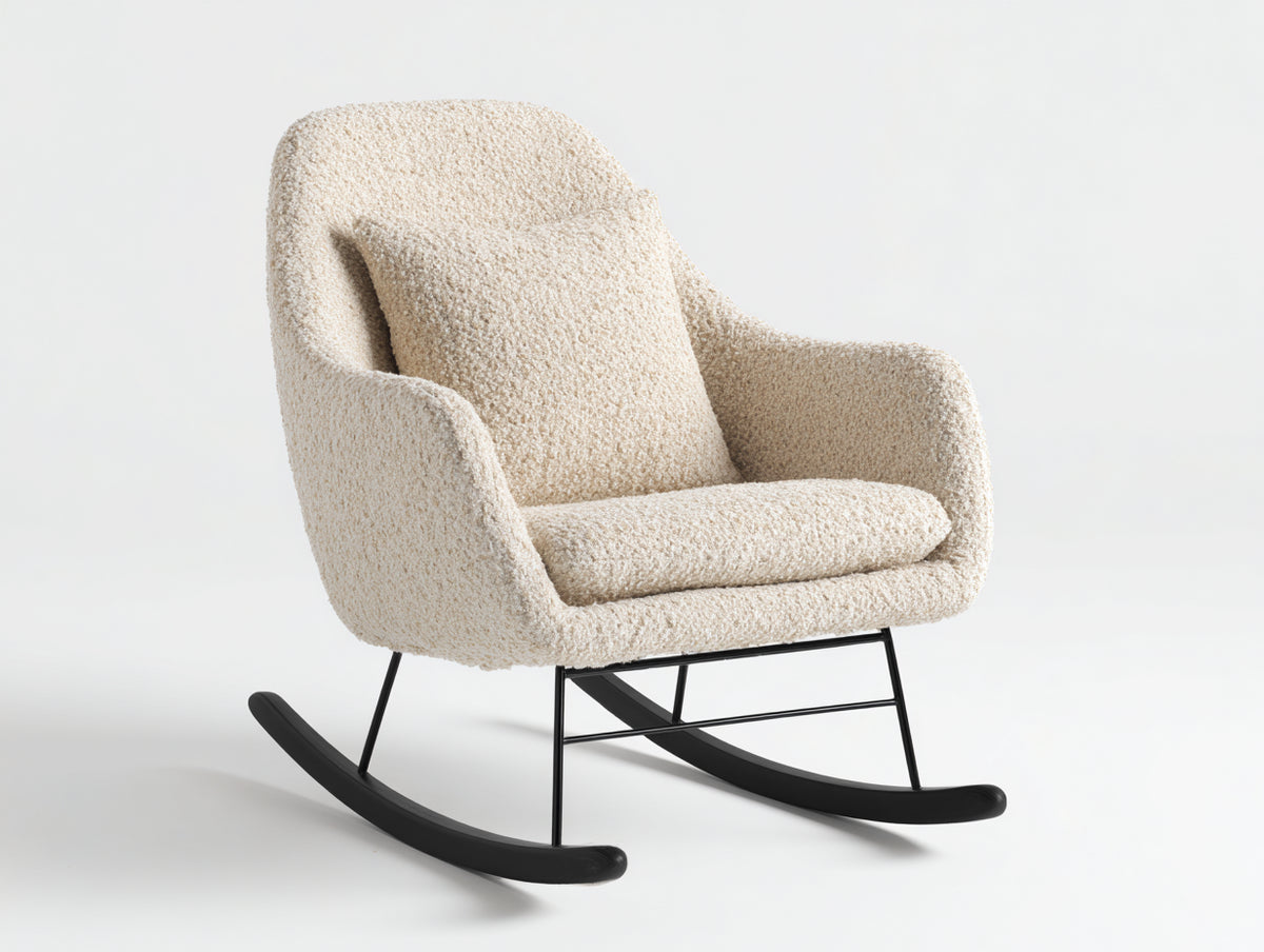 Schaukelstühle mit Bouclé-Bezug 96 x 74 x 92 cm - Cremeweiß und Schwarz - moderner Schaukelkomfort
