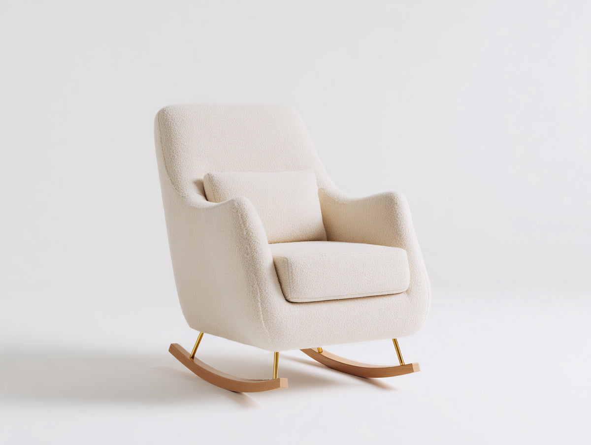 Schaukelstühle Teddystoff 78x94x101 cm - Cremeweiß Holzfarben Gold - Moderner Loungestil mit Wippfunktion