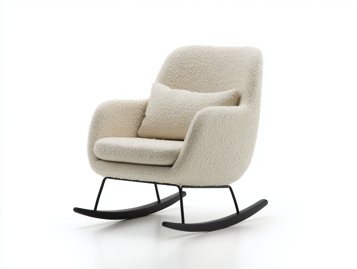 Schaukelstühle Bouclé Stoff 78x98x91 cm - Creme-Schwarz - Modern mit Metallkufen