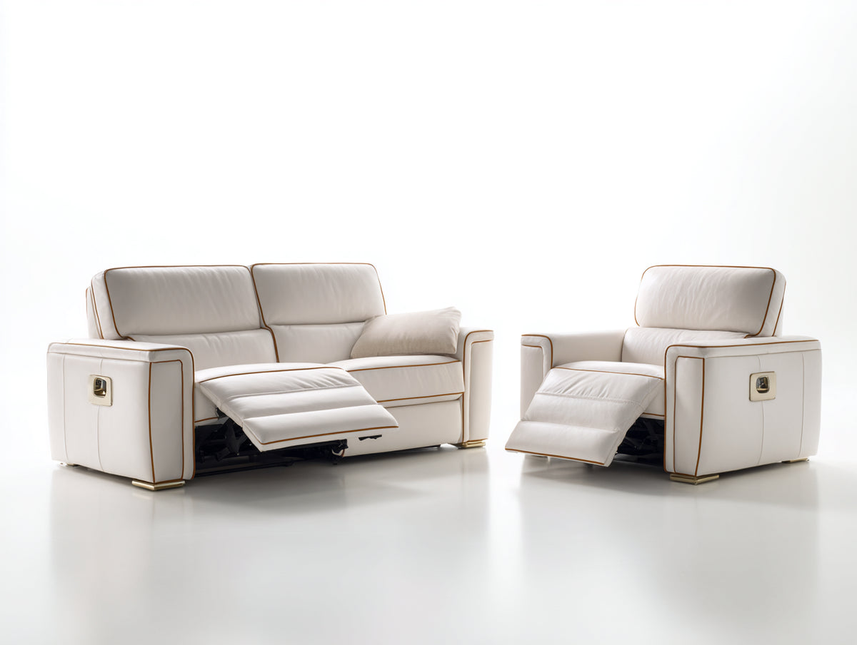 Relaxsofa Sets Lederoptik 170x96x98 cm und 100x96x98 cm - Cremeweiß Braun - Modernes Design mit Relaxfunktion