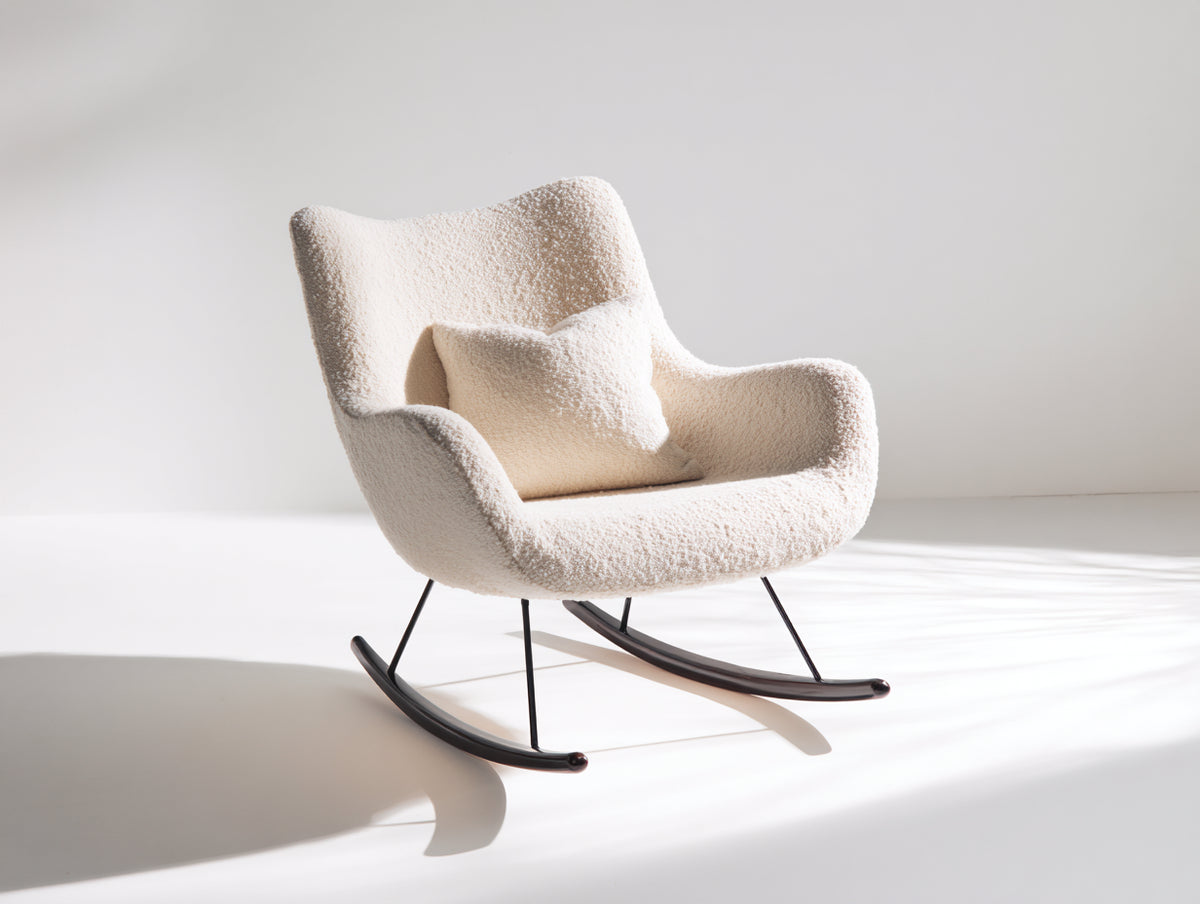 Schaukelstühle mit Bouclé-Bezug 88 x 76 x 91 cm - Cremeweiß und Schwarz - modernes Kufengestell